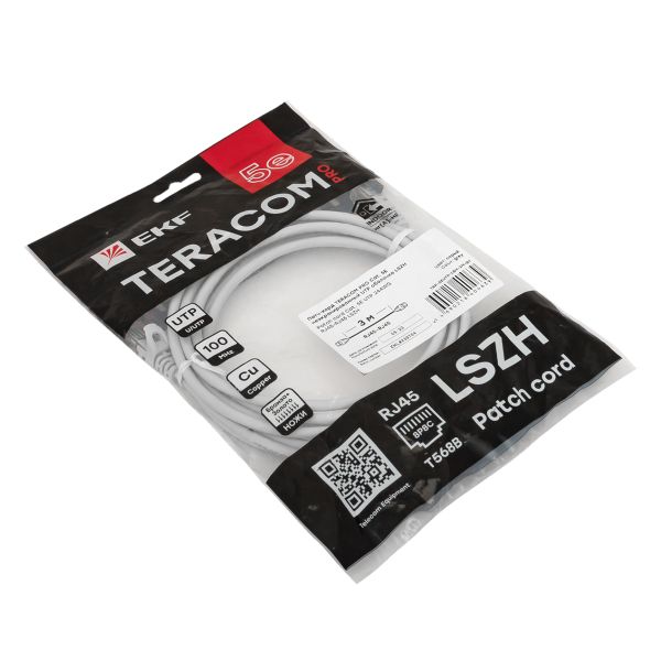 Патч-корд TERACOM PRO Cat.5E неэкранированный UTP оболочка LSZH серый (3.0м) EKF TRP-5EUTP-LSH-3M-GY