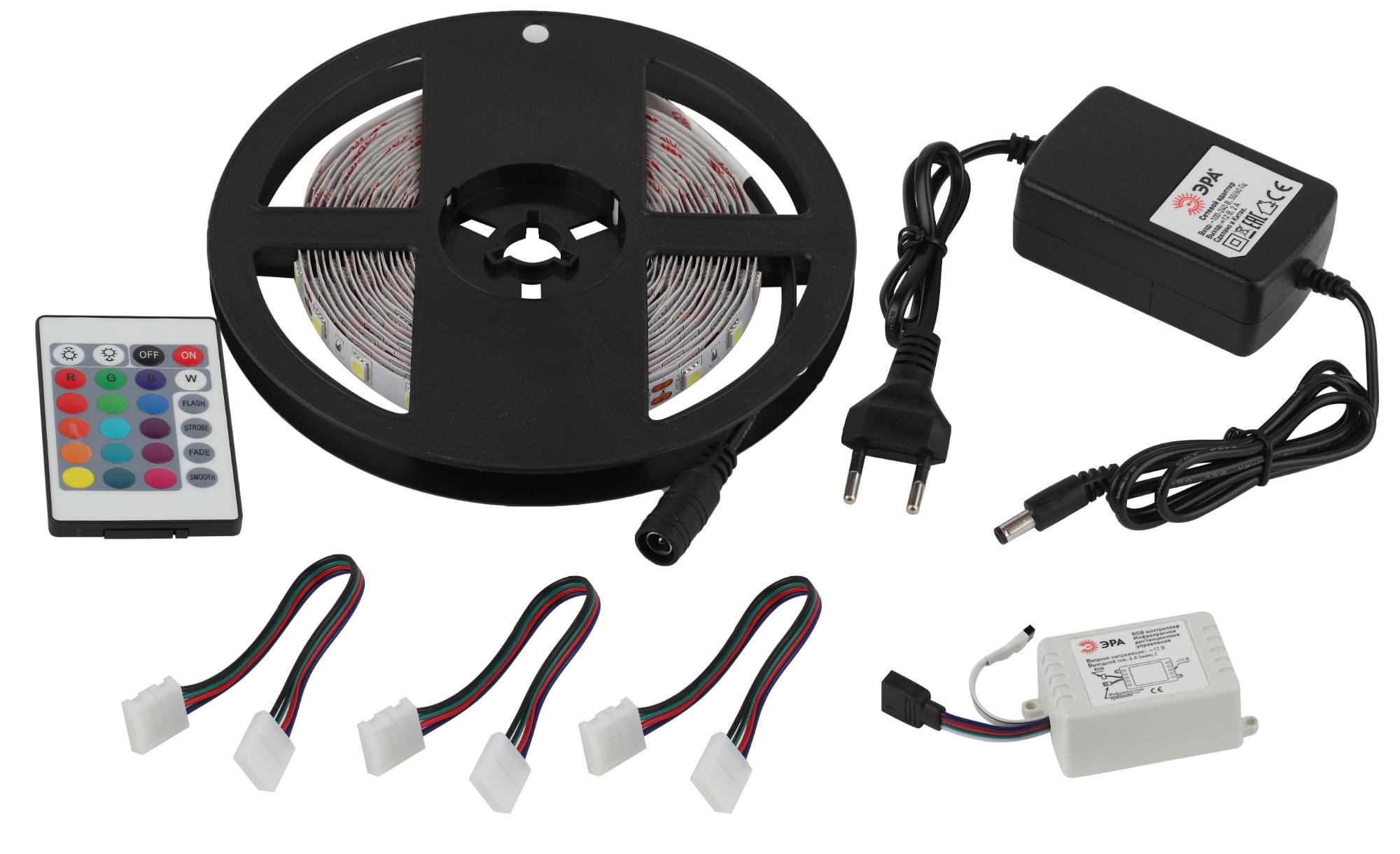 Комплект светодиодной ленты 14,4Вт/м 12В RGBК IP20 60LED/м 5050kit-14,4-60-12-IP20-RGB-5m ЭРА Б0043067