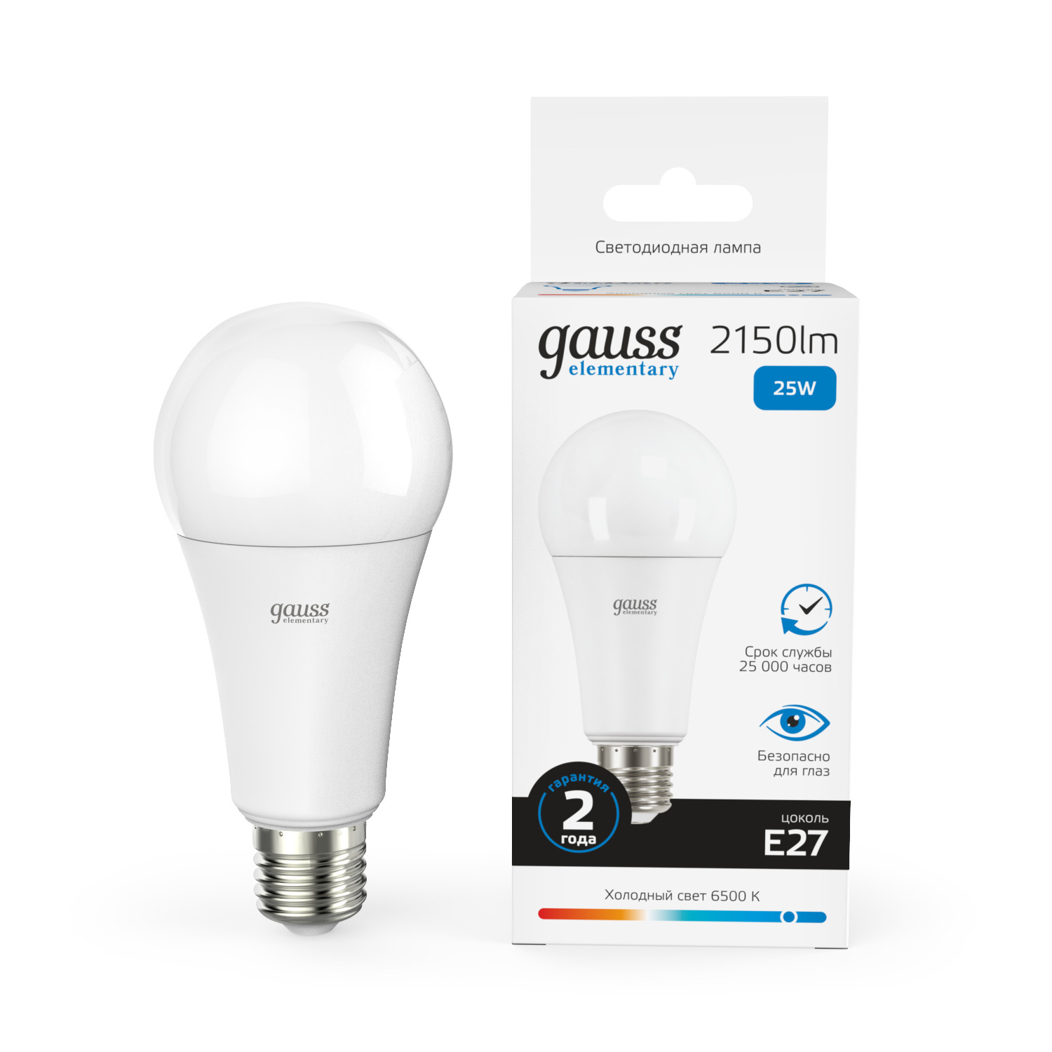 Лампа светодиодная LED 25 Вт 2150 лм 6500К AC180-240В E27 А70 (груша) холодная Elementary GAUSS 73235