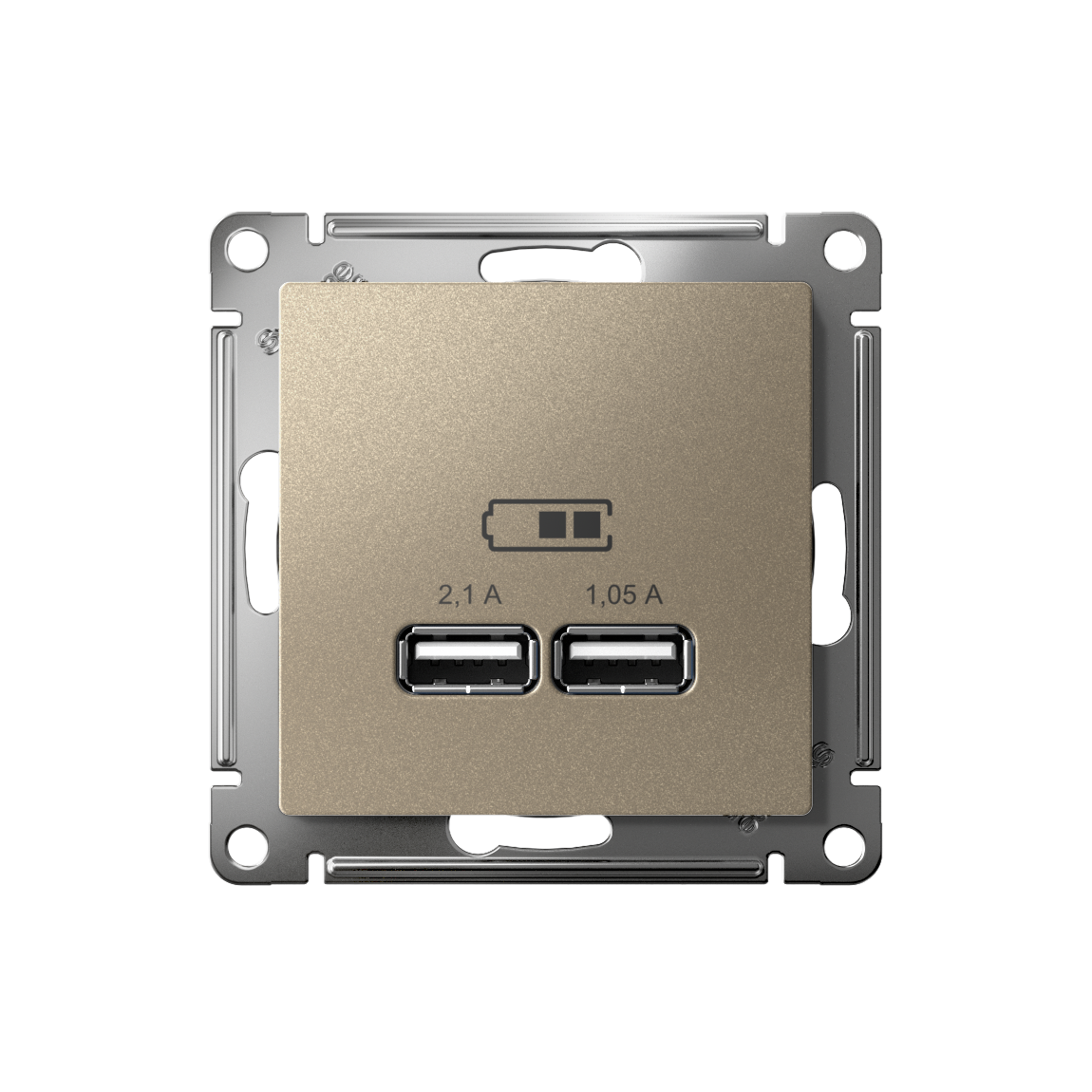 Розетка ATLASDESIGN USB 5В 1 порт x 2,1 А 2 порта х 1,05 А механизм шампань Systeme Electric ATN000533