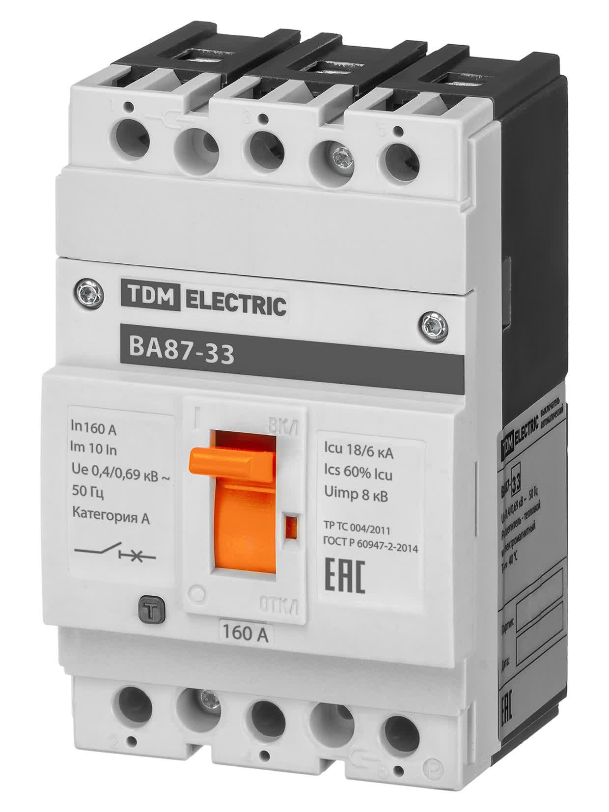 Выключатель автоматический ВА87-33 3Р 160А 18кА TDM ELECTRIC SQ0751-0011