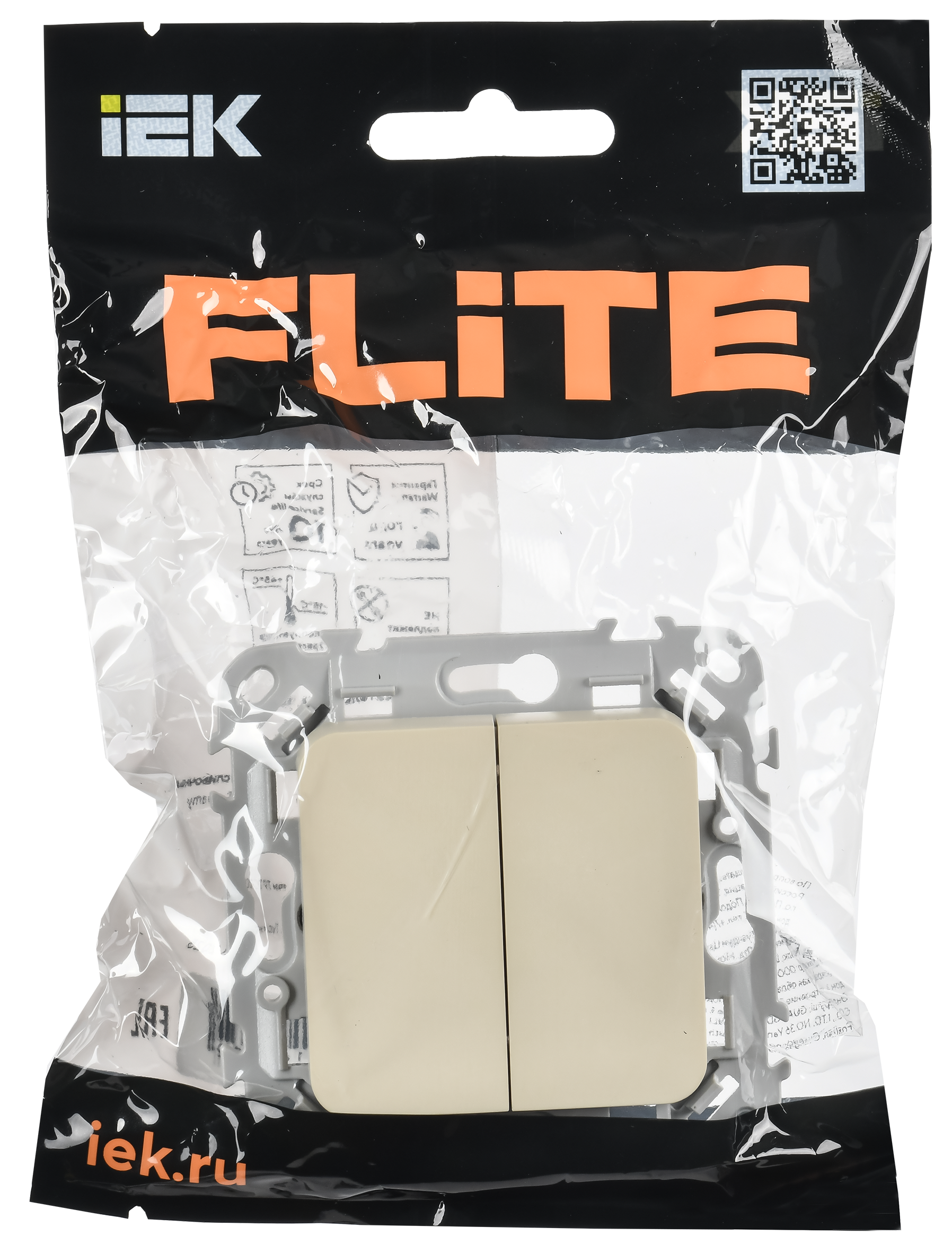 FLITE Выключатель 2-клавишный 10А ВС12-1-0-ФлСл сливочный IEK FI-V20-0-10-1-K86