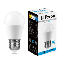 Лампа светодиодная LED 11вт Е27 дневной матовый шар FERON LB-750 25951