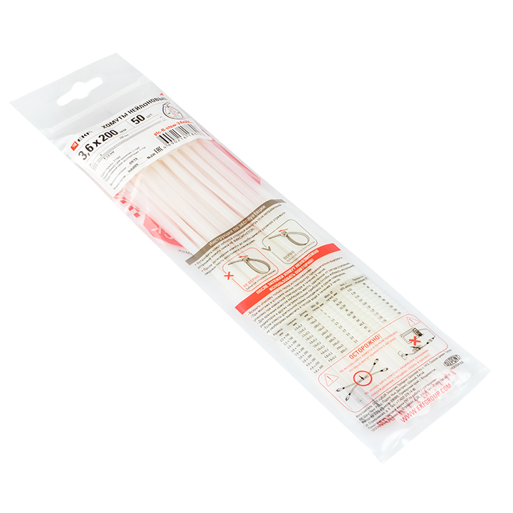 Хомут P6.6 стандартный белый 3.6x200 (100шт) FlexLock PROxima EKF plc-fl-ctsw-3.6x200