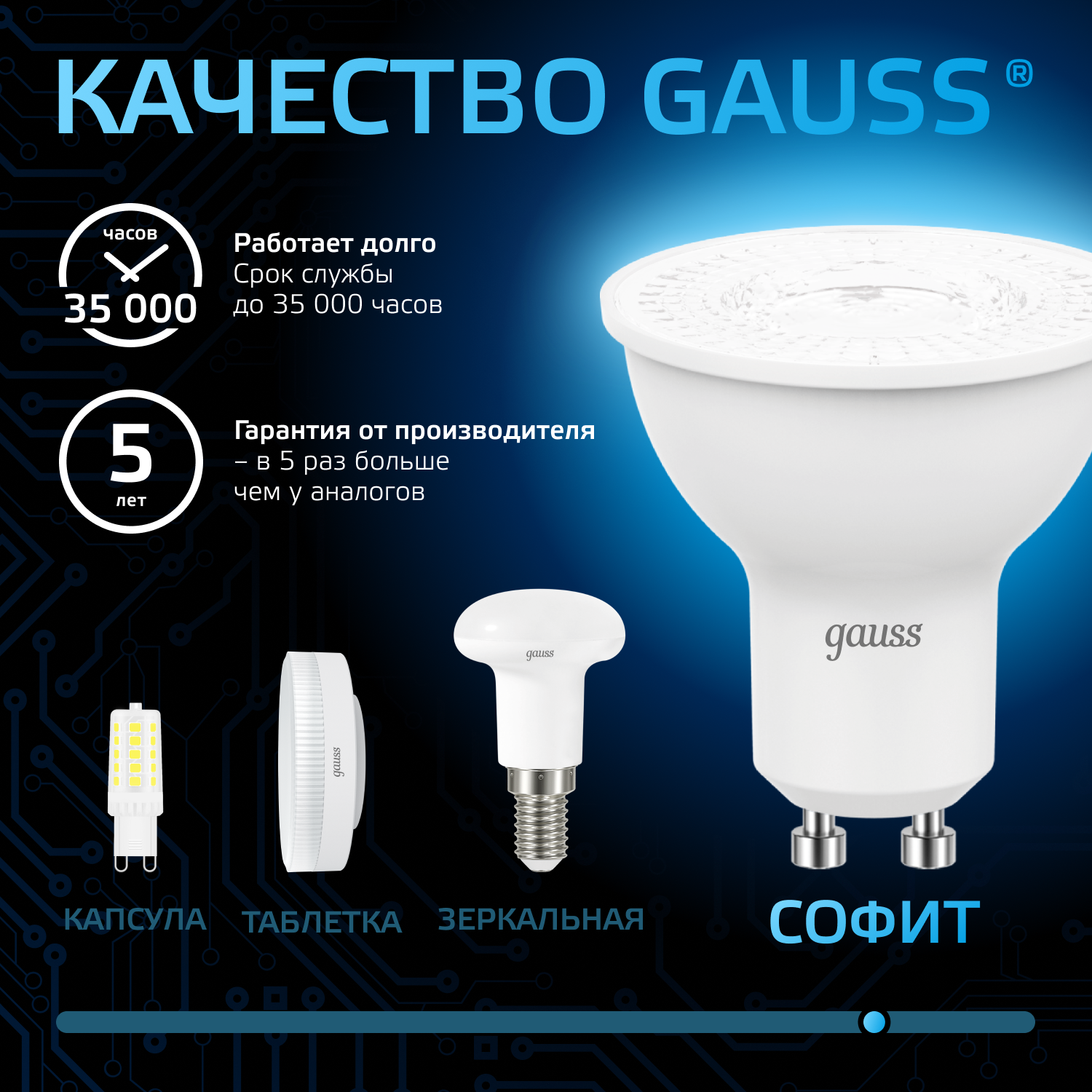Лампа светодиодная LED 9 Вт 830 лм 6500К софит MR16 холодный GU10 AC 220В Black GAUSS 101506309