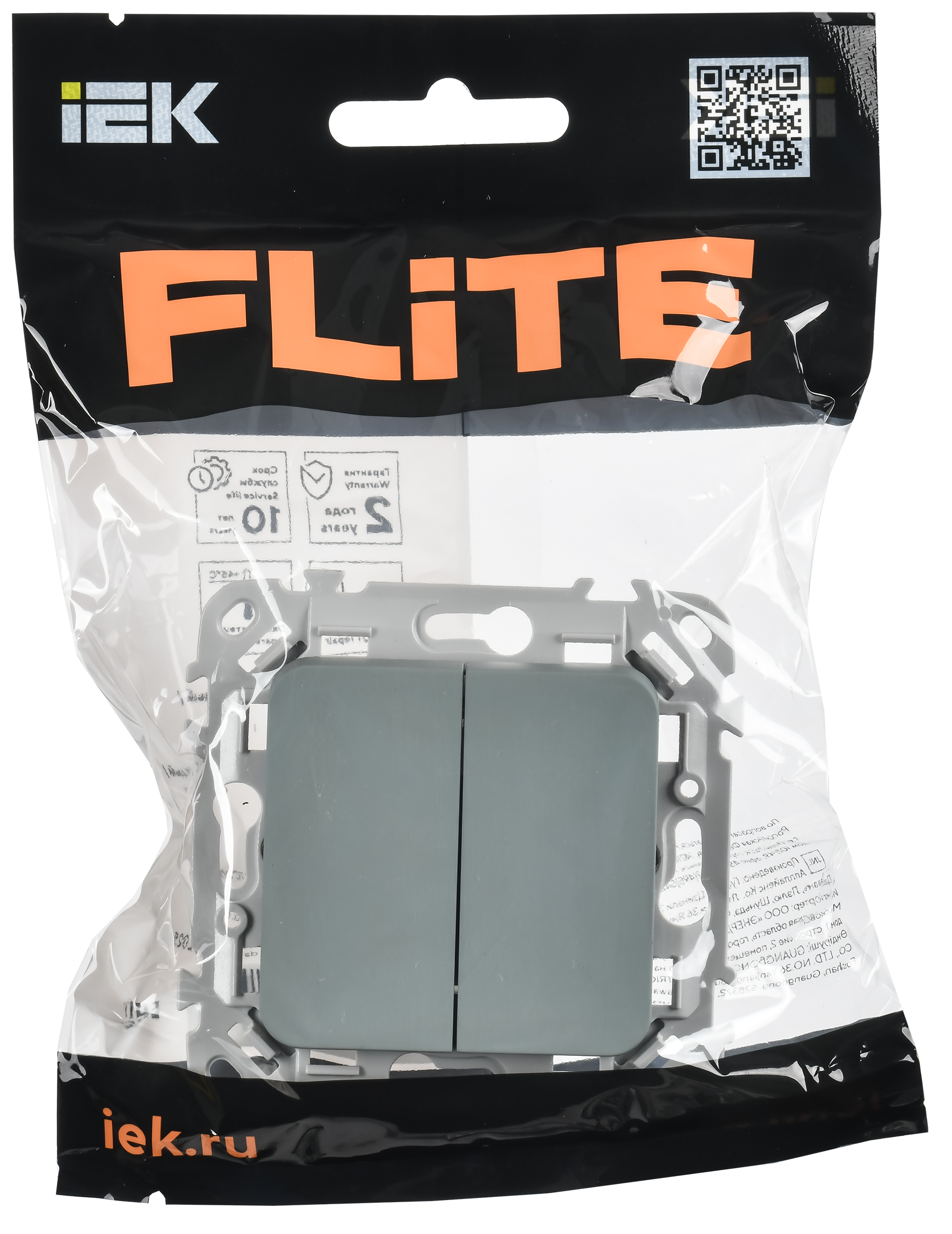 FLITE Выключатель 2-клавишный 10А ВС12-1-0-ФлС серый IEK FI-V20-0-10-1-K03