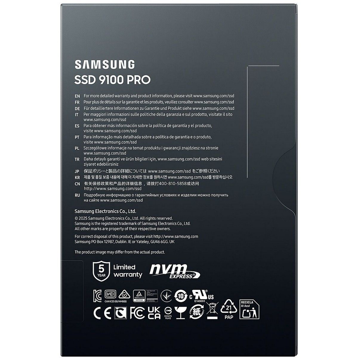 Накопитель SSD M.2 2280 1ТБ  9100 PRO Black, PCIe 5.0 x4, NVMe, 3D NAND, 14700/13300 Мб/с Samsung MZ-VAP1T0BW 198394
