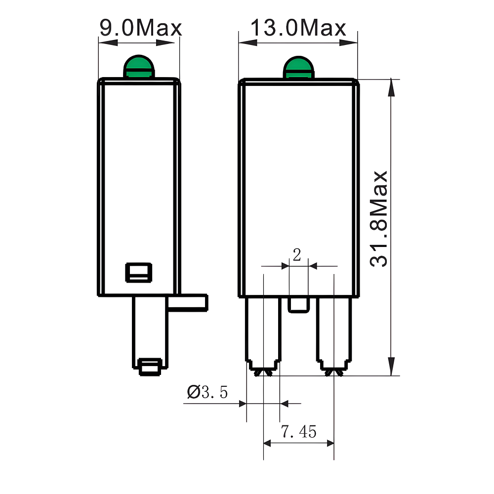 Модуль индикации и защиты, LED зелёный+Варистор (A1+), 240V AC/DC DKC IMD-LV4G