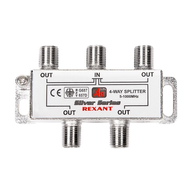 Делитель ТВ х 4 + 5шт. F BOX 5-1000 МГц Silver, REXANT 05-6103
