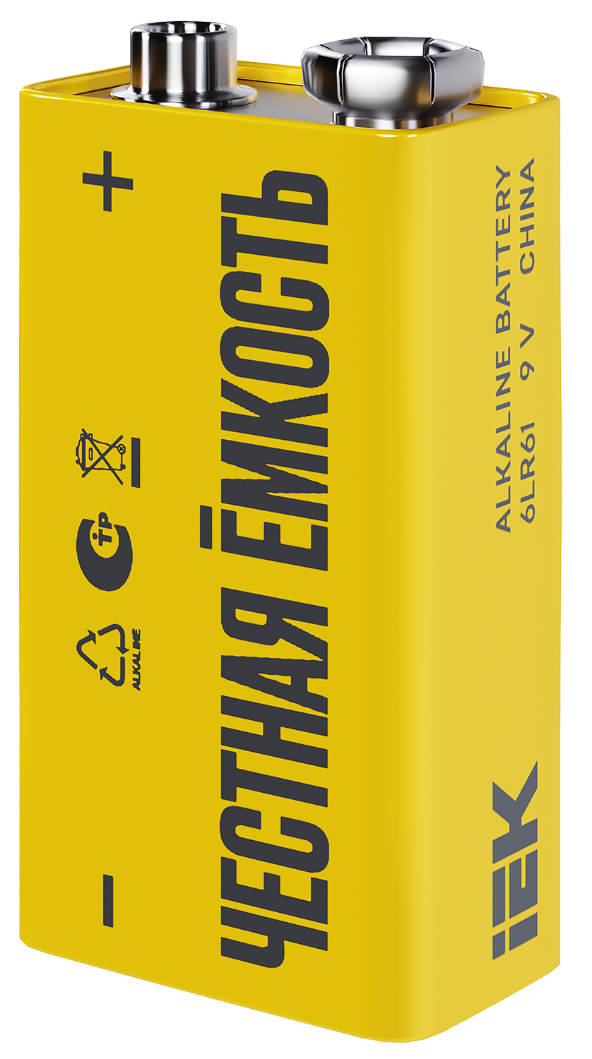 Батарейка щелочная Alkaline 6LR61 9V (1шт/блистер) IEK ABT-6LR619V-OP-L01