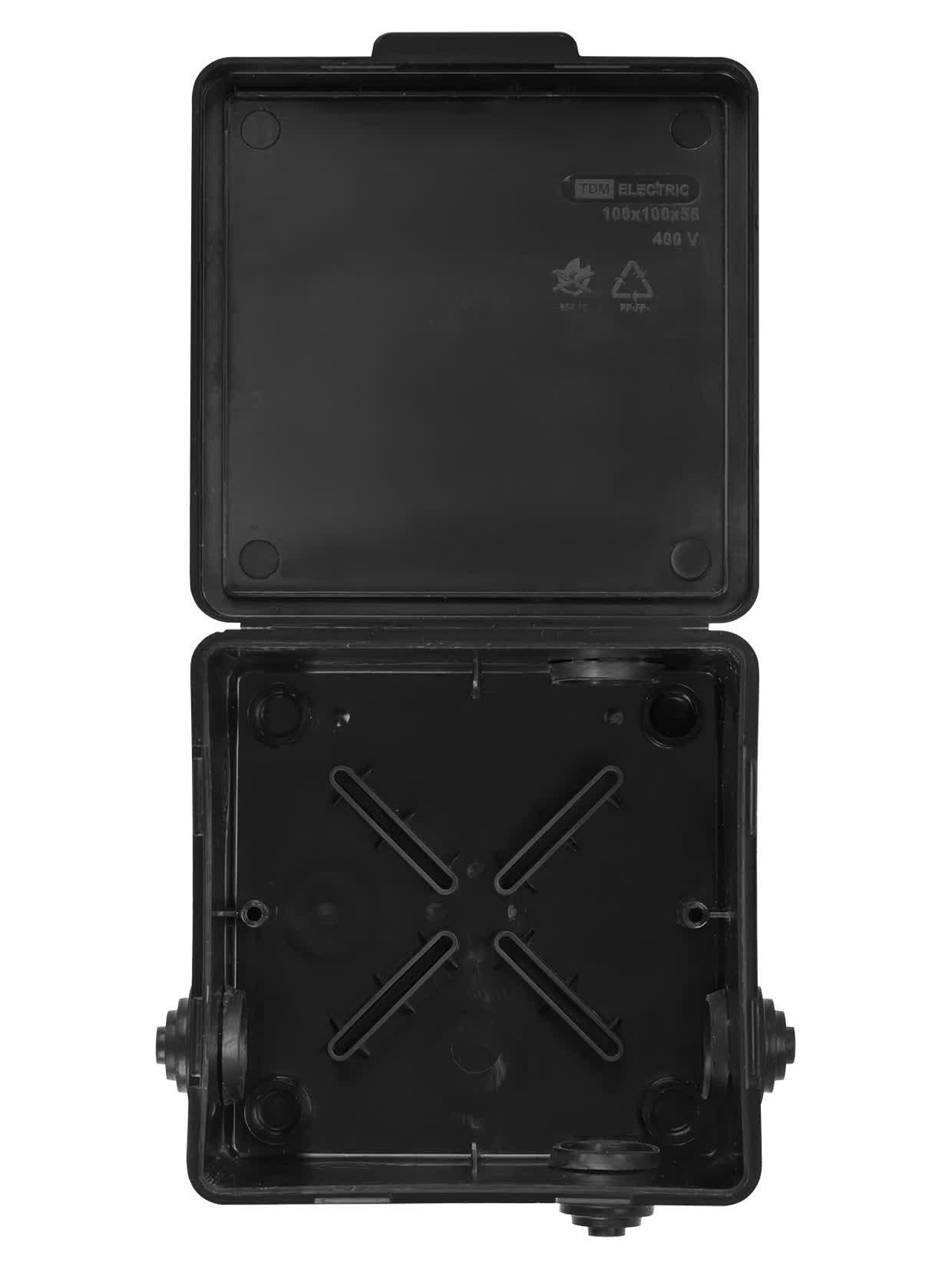 Распаячная коробка ОП 100х100х55мм крышка IP54 8вх. черная инд. штрихкод TDM TDM ELECTRIC SQ1401-0913