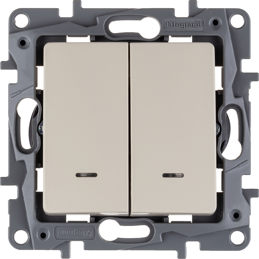 ETIKA Выключатель двухклавишный с подсветкой слоновая кость безвинтовые зажимы 10АХ Legrand 672304