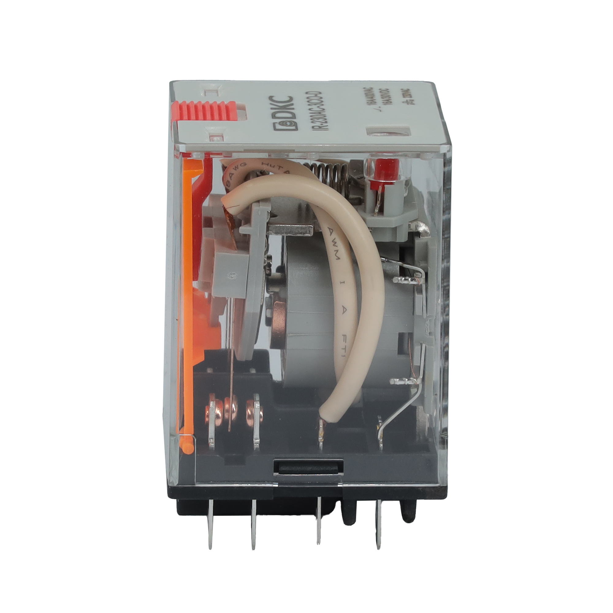 Реле миниатюрное силовое, 3CO, ком. ток 16А, AgSnO2, напряжение 230V AC, опция: тест-кнопка+светодиод DKC IR-230AC-3CO-D