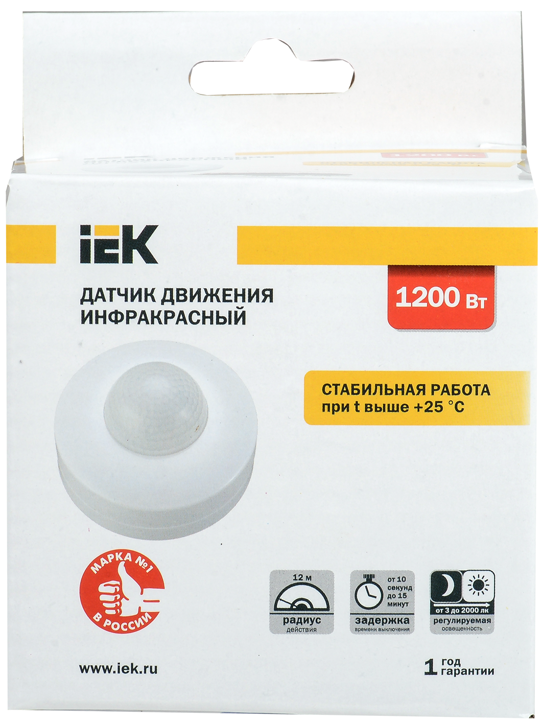 Датчик движения ДД 027 белый 1200Вт 360гр 12м IP20 IEK LDD11-027-1200-001