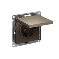 Розетка ATLASDESIGN с заземлением со шторками с крышкой 16А IP20 механизм мокко Systeme Electric ATN000646