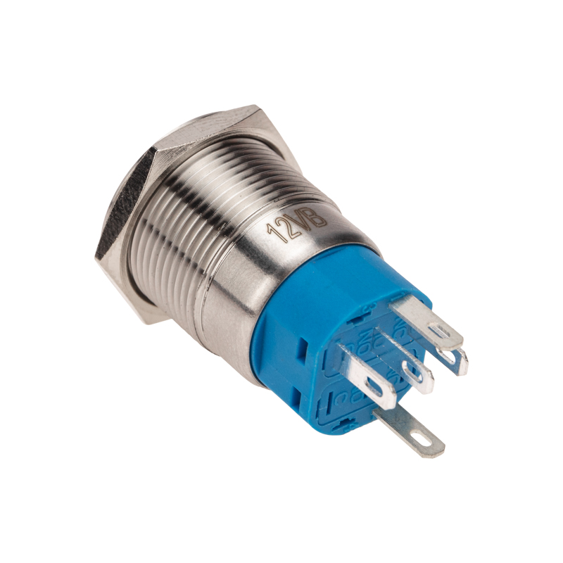 Кнопка антивандальная 19 12В Фикс (5c) ON-OFF/OFF-ON подсв/синяя REXANT 36-3421