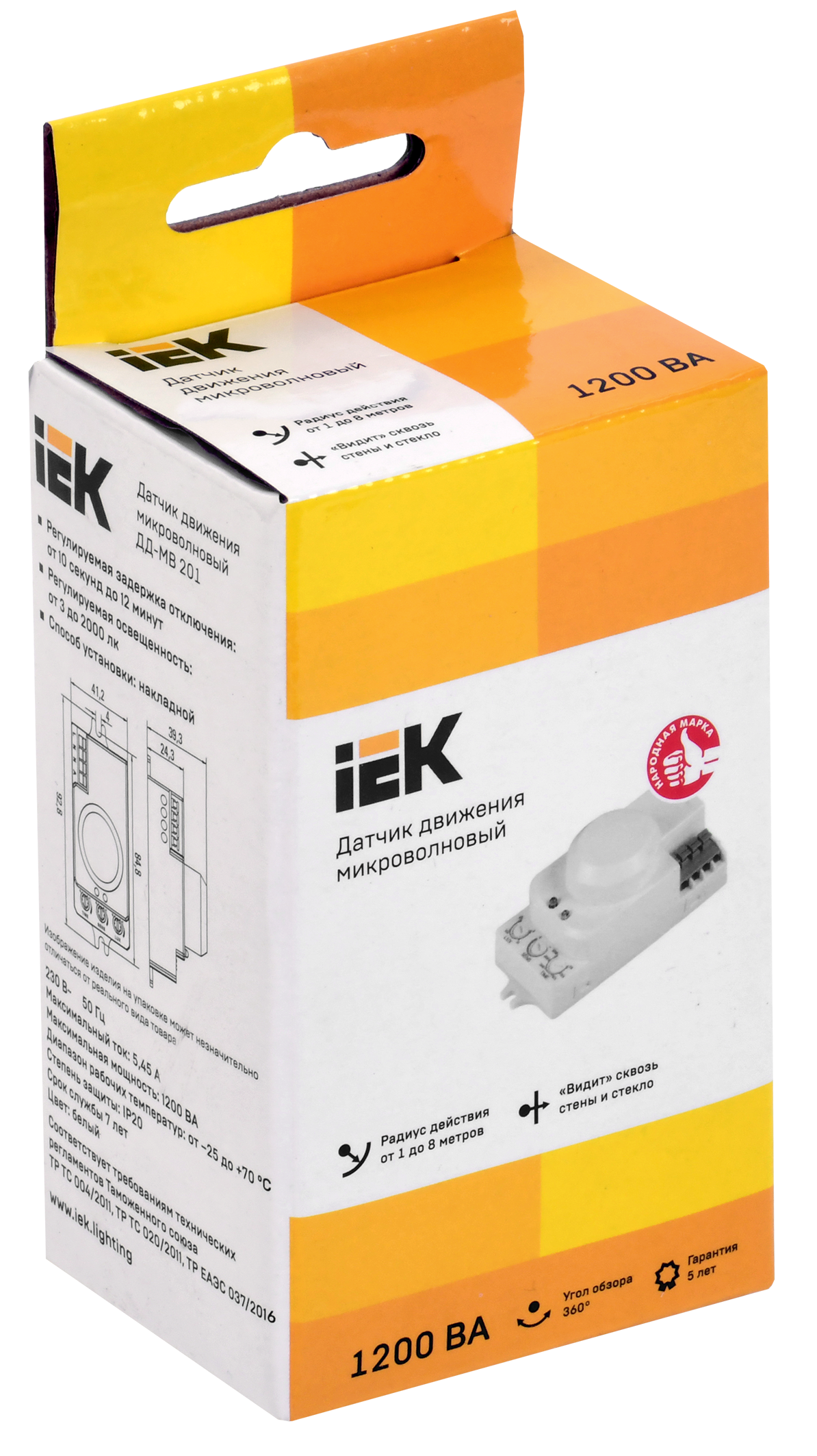 Датчик движения МВ встраиваемый 1200w 360 градусов 8м IP20 белый IEK LDD11-201MB-1200-001