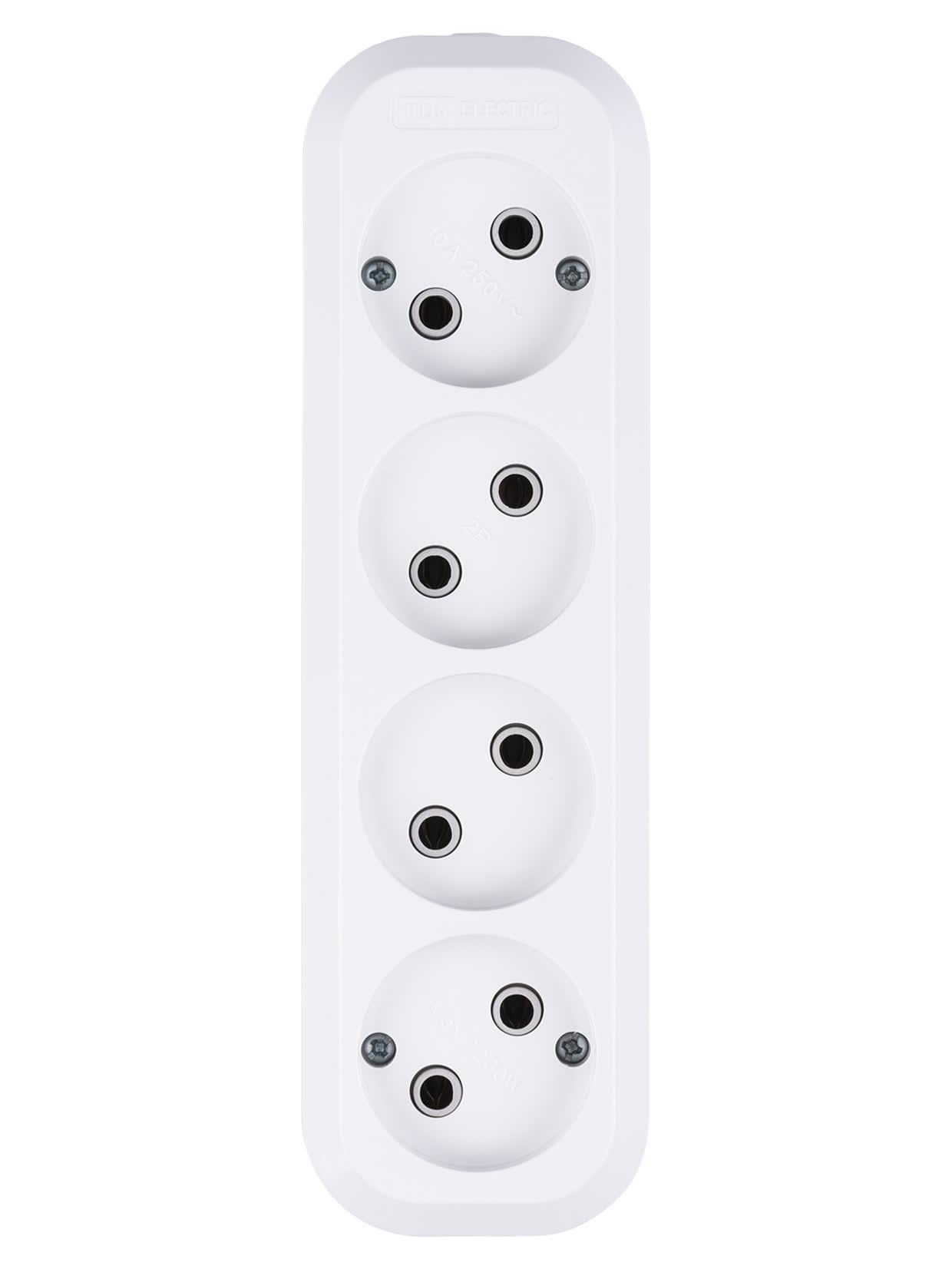Колодка розеточная 4 гнезда 2П без заземления 10А 250В белая TDM ELECTRIC SQ1806-0011