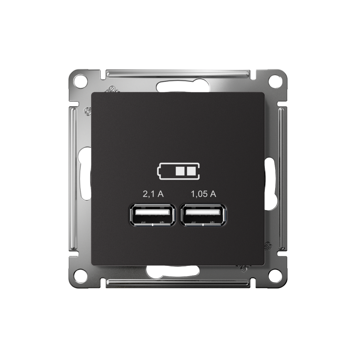 Розетка ATLASDESIGN USB 5В 1 порт x 2,1 А 2 порта х 1,05 А механизм карбон Systeme Electric ATN001033