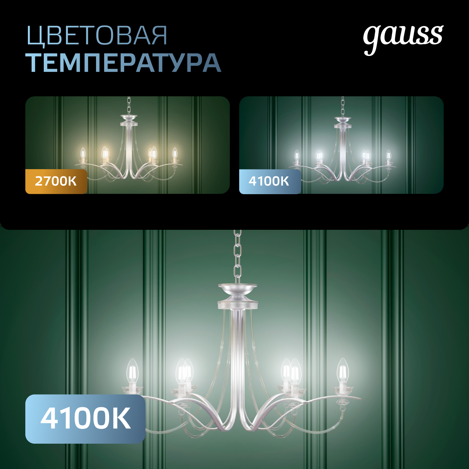 Лампа светодиодная филаментная LED 22 Вт 2100 лм 4100К А70 груша нейтральный E27 AC 220В прозрачная колба Black Filament GAUSS 102902222