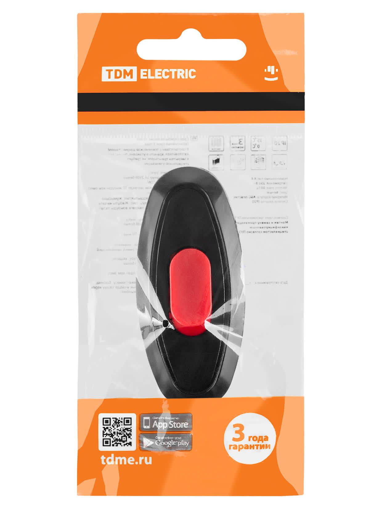 Выключатель на шнур 6А 250В черный с красной кнопкой TDM TDM ELECTRIC SQ1806-0222