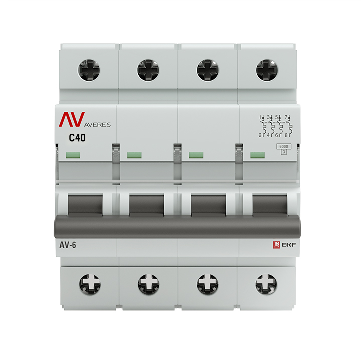 Выключатель автоматический AV-6 4P 40A (C) 6кА AVERES EKF mcb6-4-40C-av