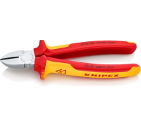 Бокорезы VDE 1000V резка - мягкая проволока 4мм проволока средней твердости 3мм твердая проволока 25мм L=180мм 62HRC диэлкектрические хромированные двухкомпонентные рукоятки KNIPEX KN-7006180