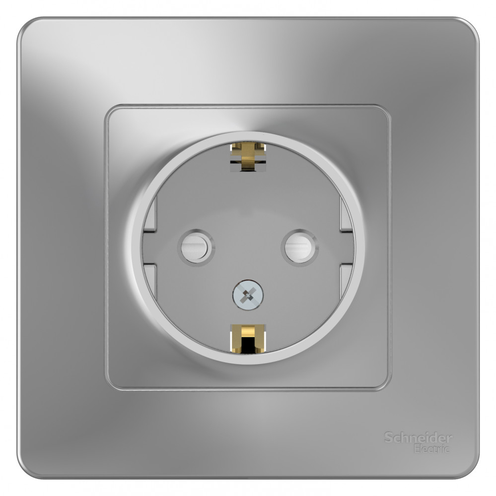 BLANCA скрытой установки розетка с заземлением со шторками, 16А, 250В, алюминий Systeme Electric BLNRS001113
