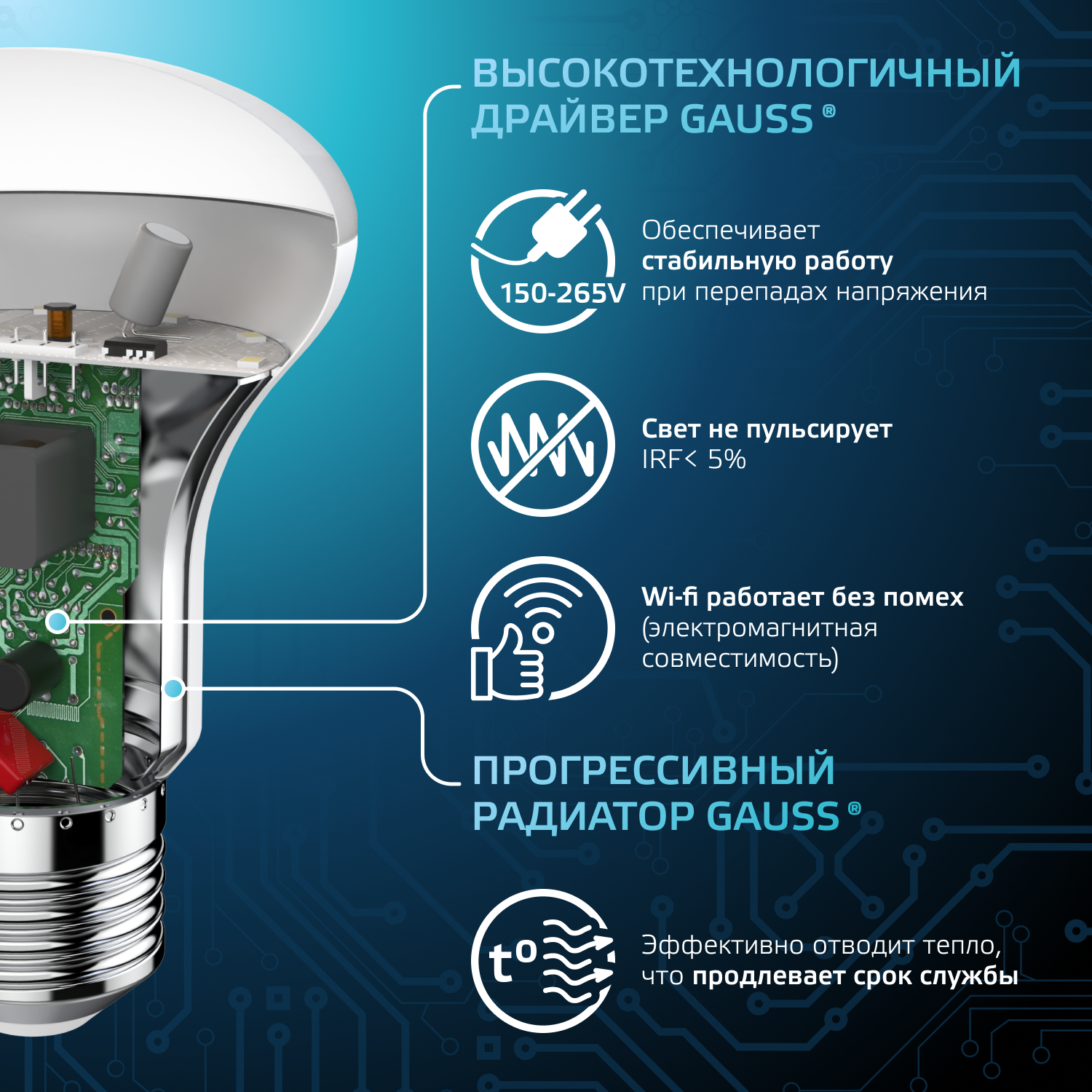 Лампа светодиодная LED 9 Вт 700 лм 4100К грибок R63 нейтральный E27 AC 220В Black Gauss GAUSS 106002209