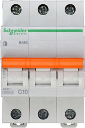 Выключатель автоматический трехполюсный 10А С ВА63 4.5кА Schneider Electric 11222