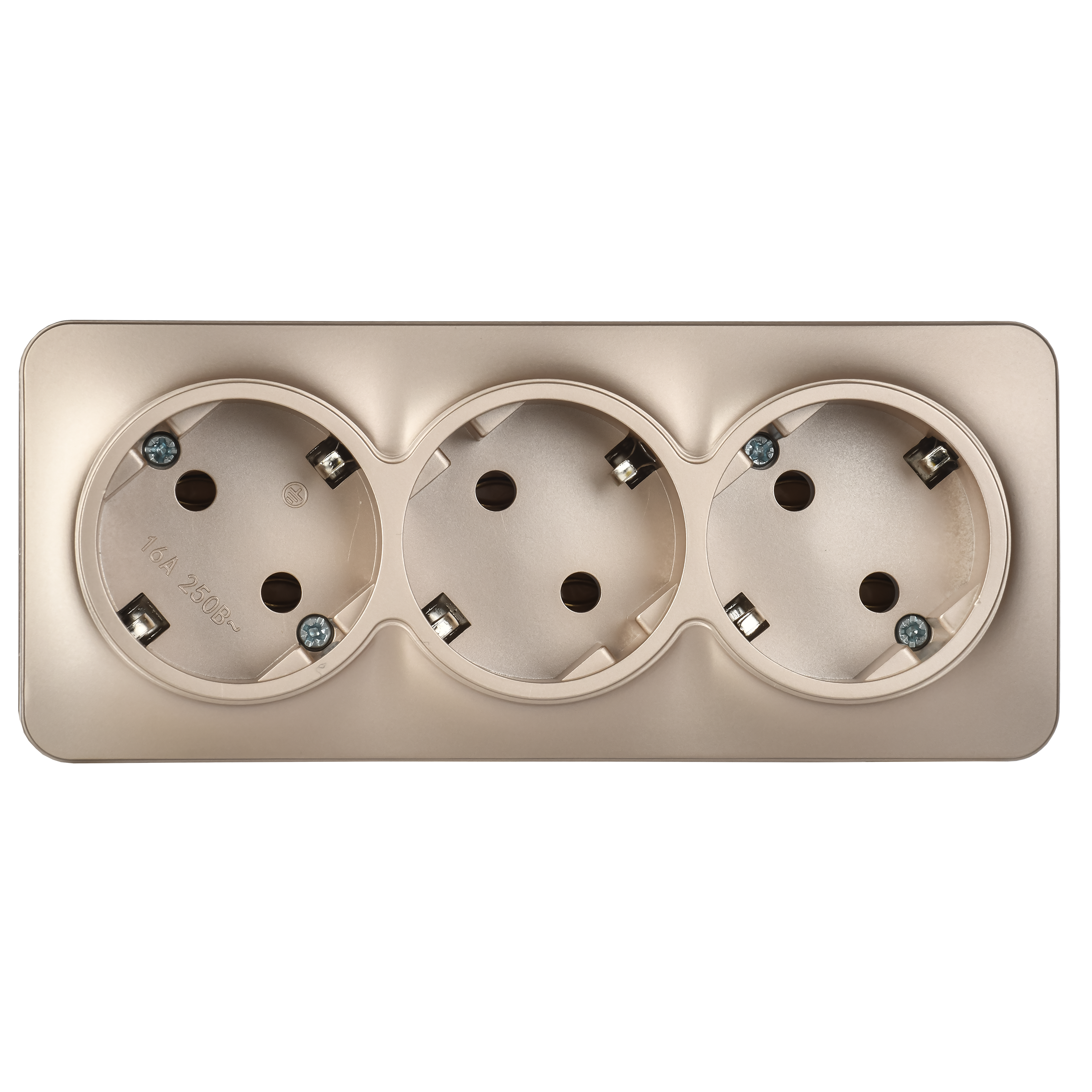 GLORY Розетка 3-местная для открытой установки с заземлением без защитных шторок 16А РС23-3-ХШм шампань матовый IEK ERH31-K37M-16