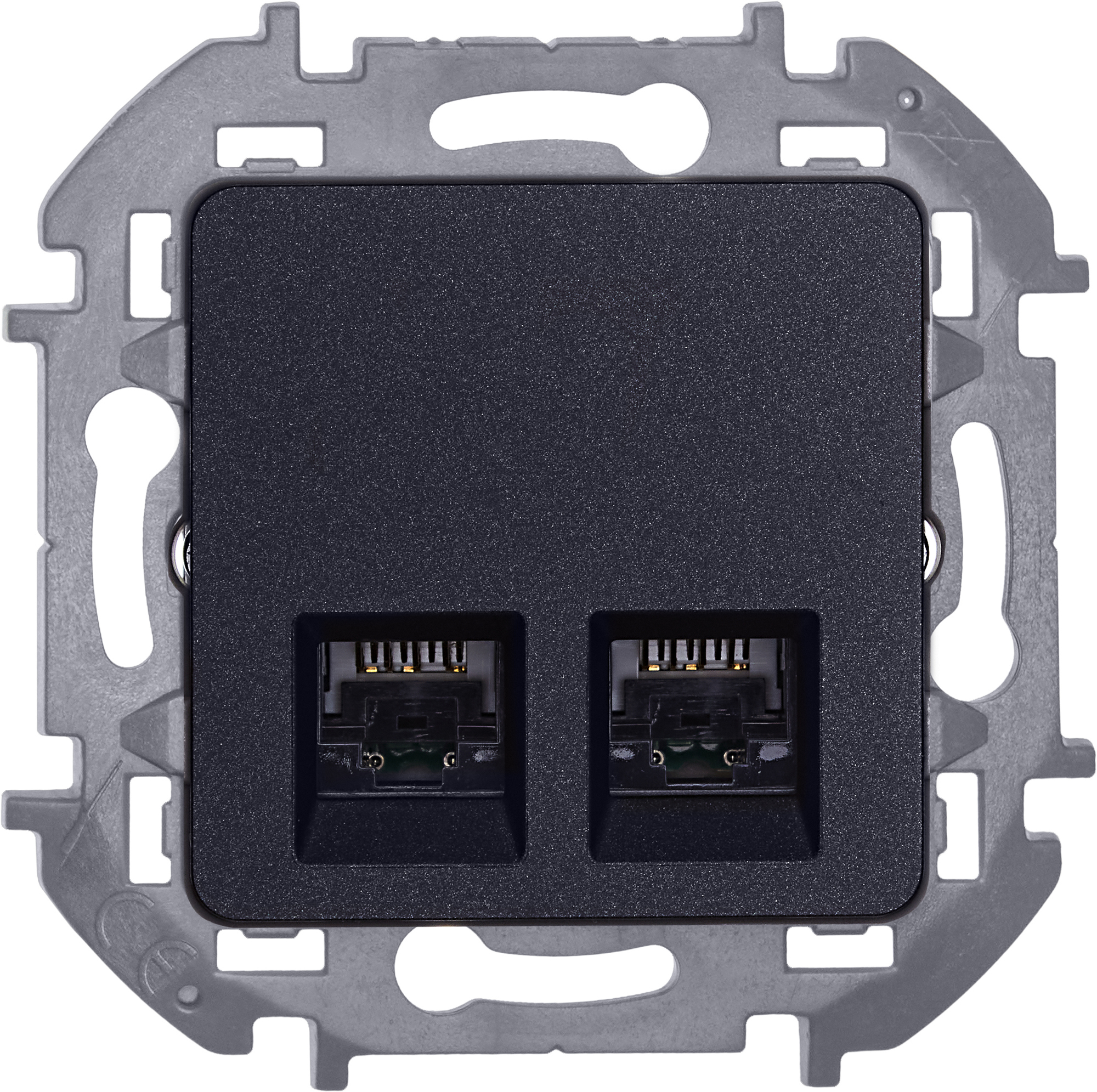Розетка компьютерная двойная RJ45 категория 5Е UTP антрацит INSPIRIA IEK 673838