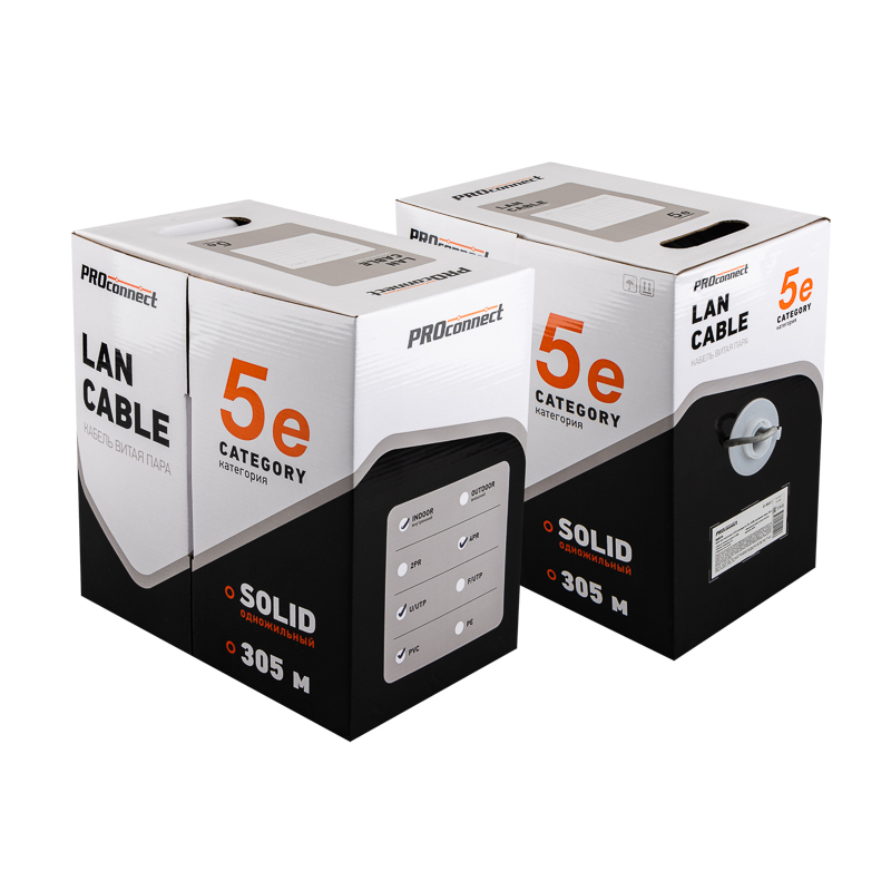 Витая пара PROconnect U/UTP 4PR 24AWG CCA CAT5e PVC серый бухта 305м REXANT 01-0043-3