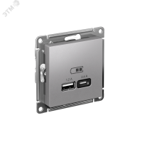 РОЗЕТКА USB ATLASDESIGN A+С, 5В/2,4А, 2х5В/1,2А, механизм, АЛЮМИНИЙ Systeme Electric ATN000339