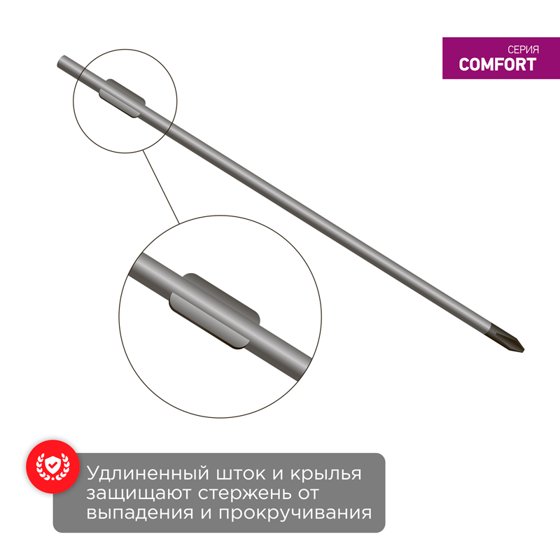 Отвертка крестовая PH00х75 мм, двухкомпонентная рукоятка, REXANT 12-6401