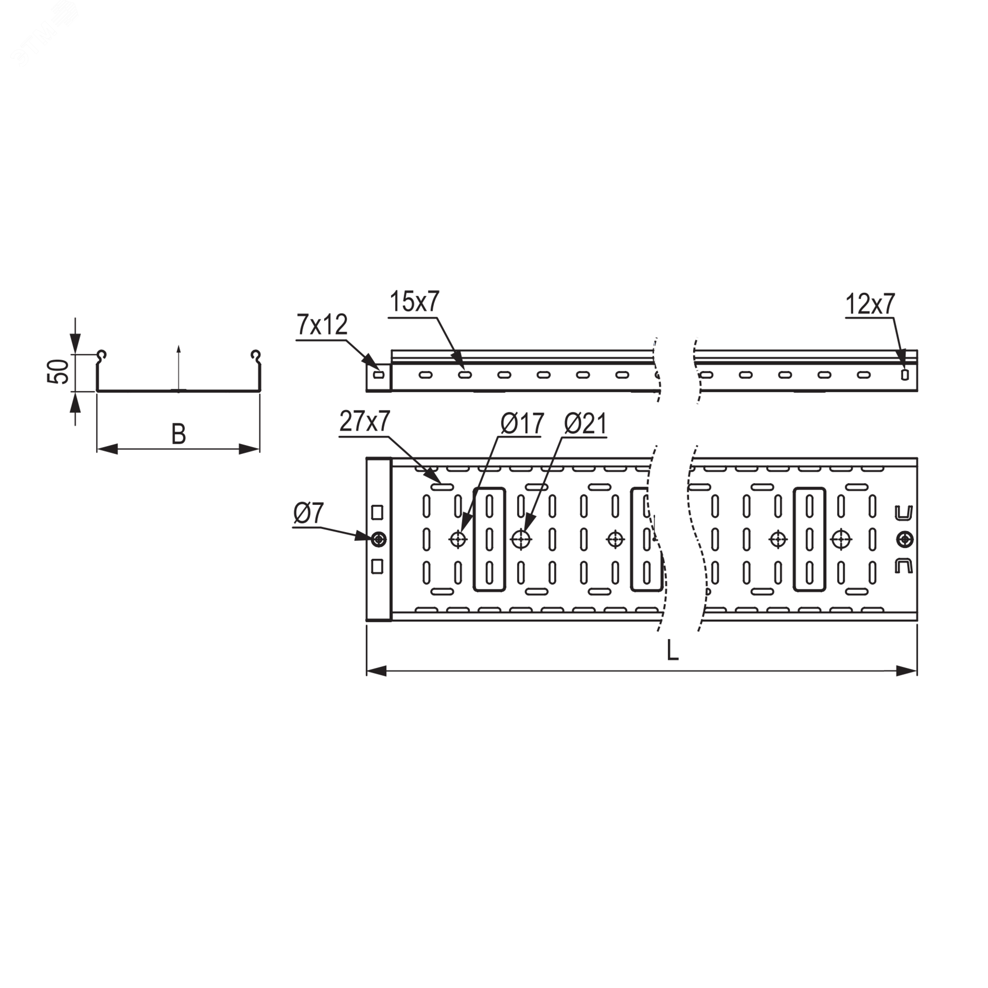 Лоток перфорированный 100х50х3000 0.6мм S3 DKC SPL3510