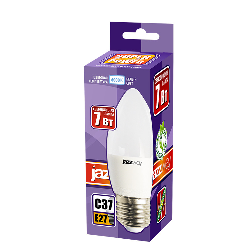 Лампа светодиодная LED 7w E27 4000K свеча 230/50 Jazzway JazzWay 5018914