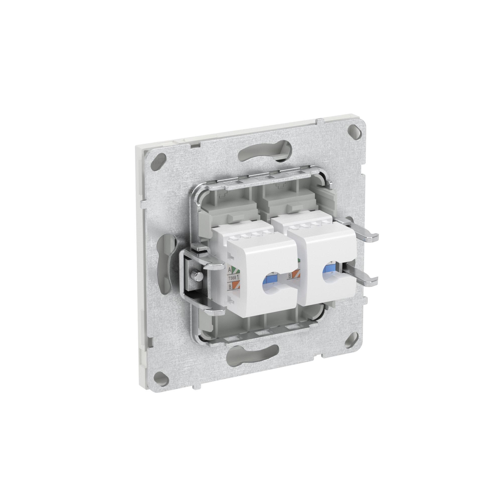 Компьютерная розетка RJ-45 без шторки, кат.6А двойная, KANT, белый песок DKC 7010674