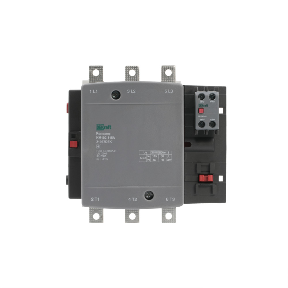 Контактор 115А 220В АС АС3  АС4 1НО+1НЗ КМ-102 Dekraft 21937DEK
