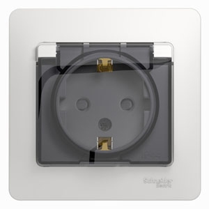 GLOSSA Розетка с заземлением со шторками с крышкой белая в сборе IP44 Systeme Electric GSL000148