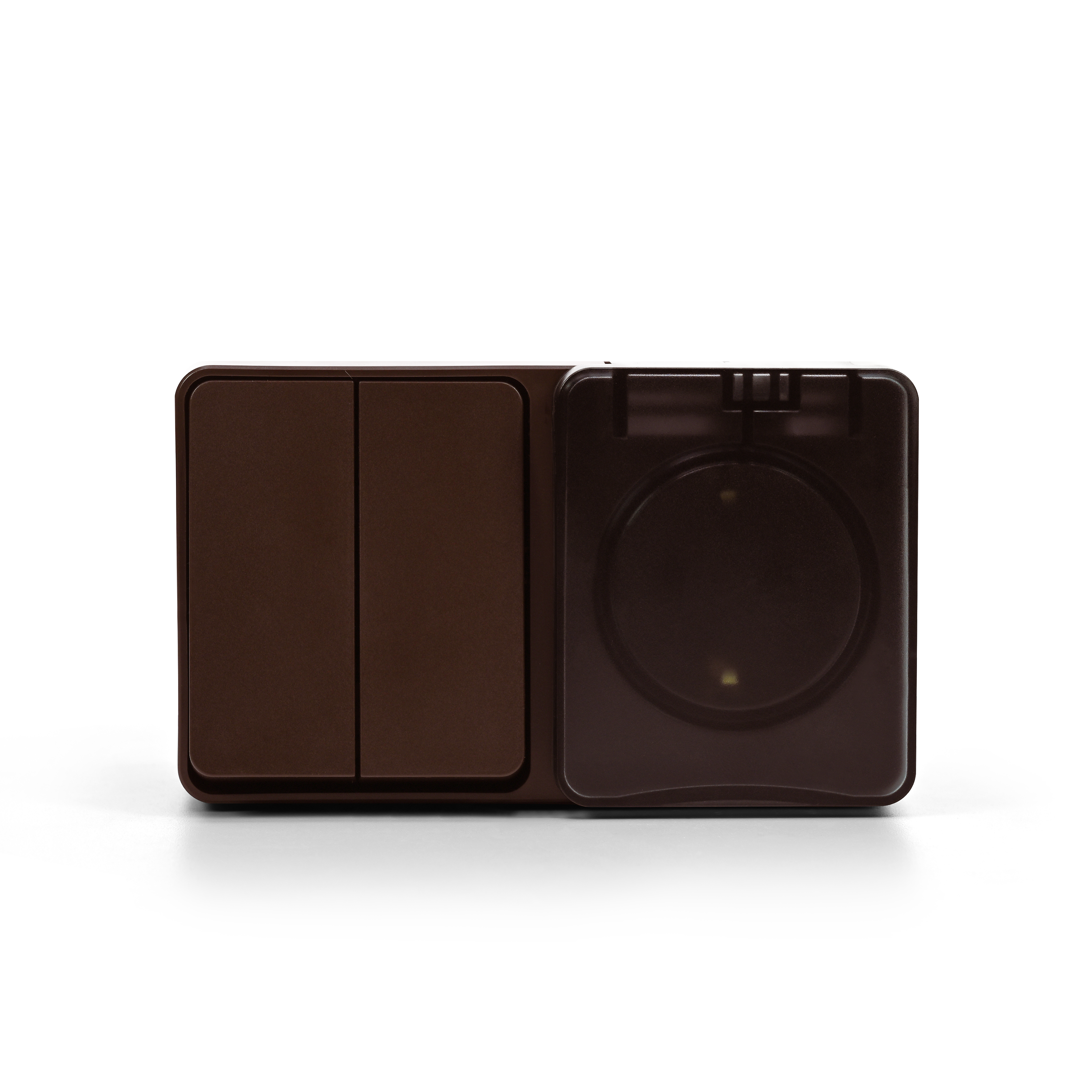AtlasDesign PROFI IP54 О/У БЛОК: РОЗ. з/к со шт. 16А, ВЫКЛ.2-клав.10А, КОРИЧНЕВЫЙ Systeme Electric ATN546074