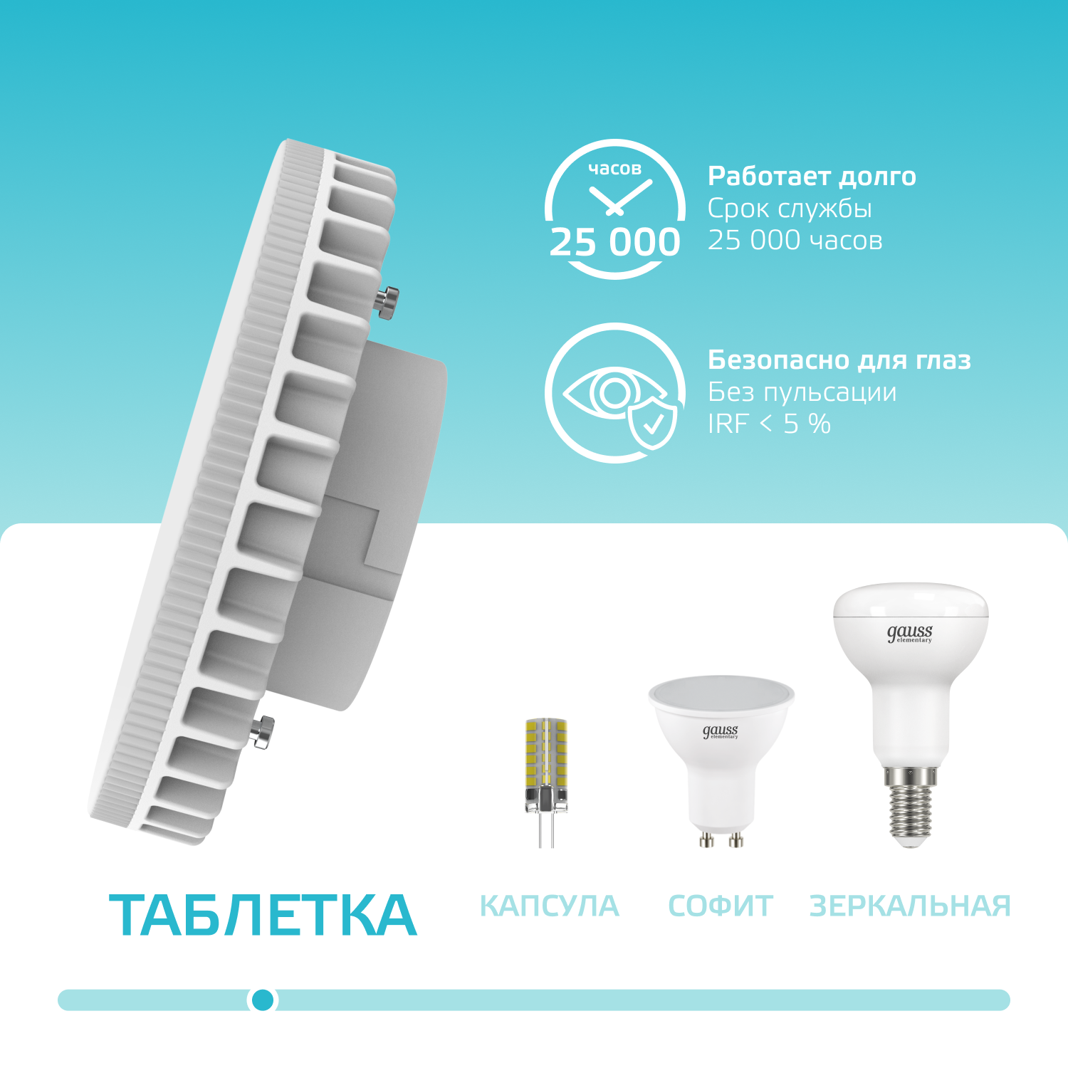 Лампа светодиодная LED 21 Вт 2000 лм 4100К таблетка нейтральный GX70 AC 220В Elementary GAUSS 83822