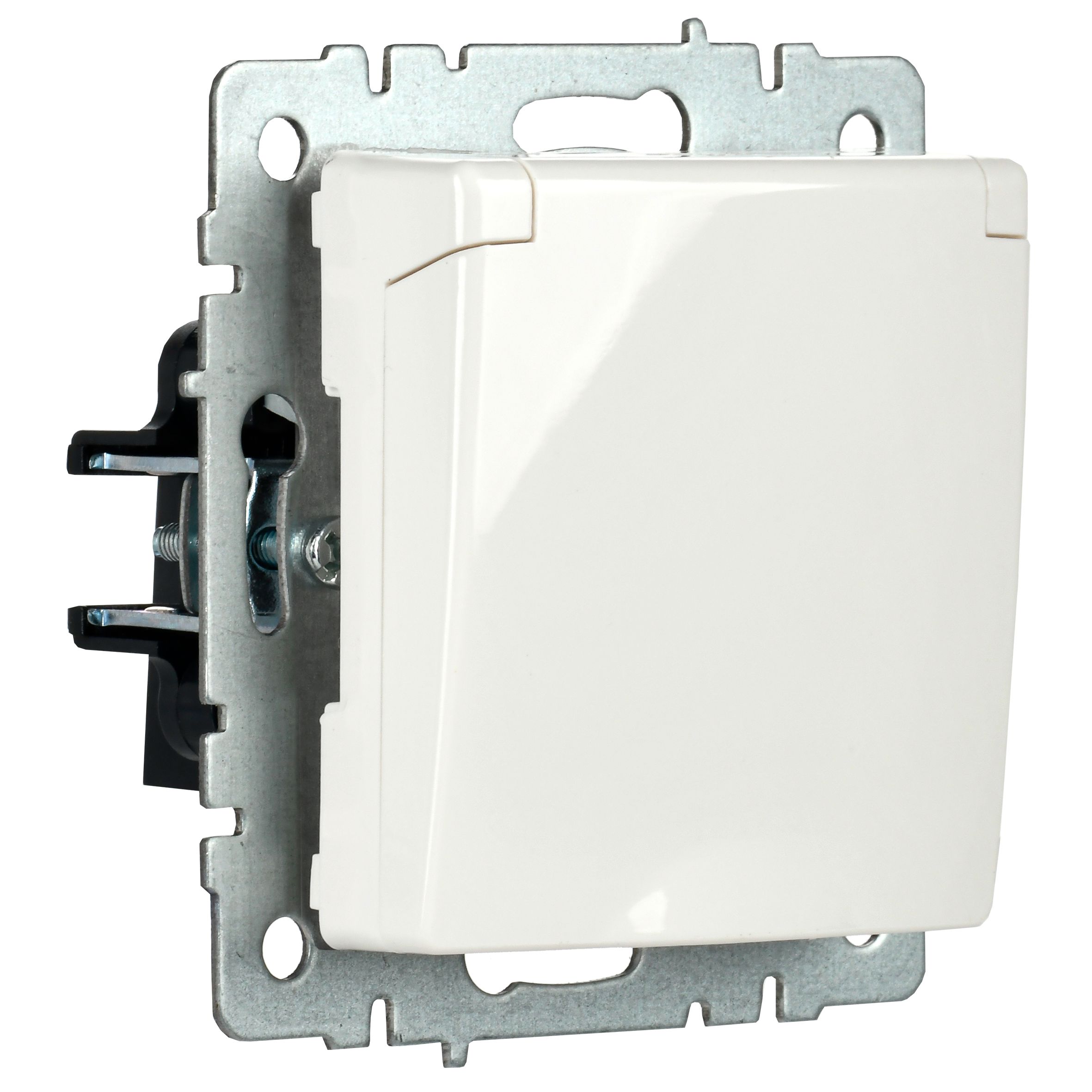 BRITE Розетка с заземлением с защитными шторками и крышкой 16А IP20 РСбш10-3-БрБ белый IEK BR-R16-16-K01
