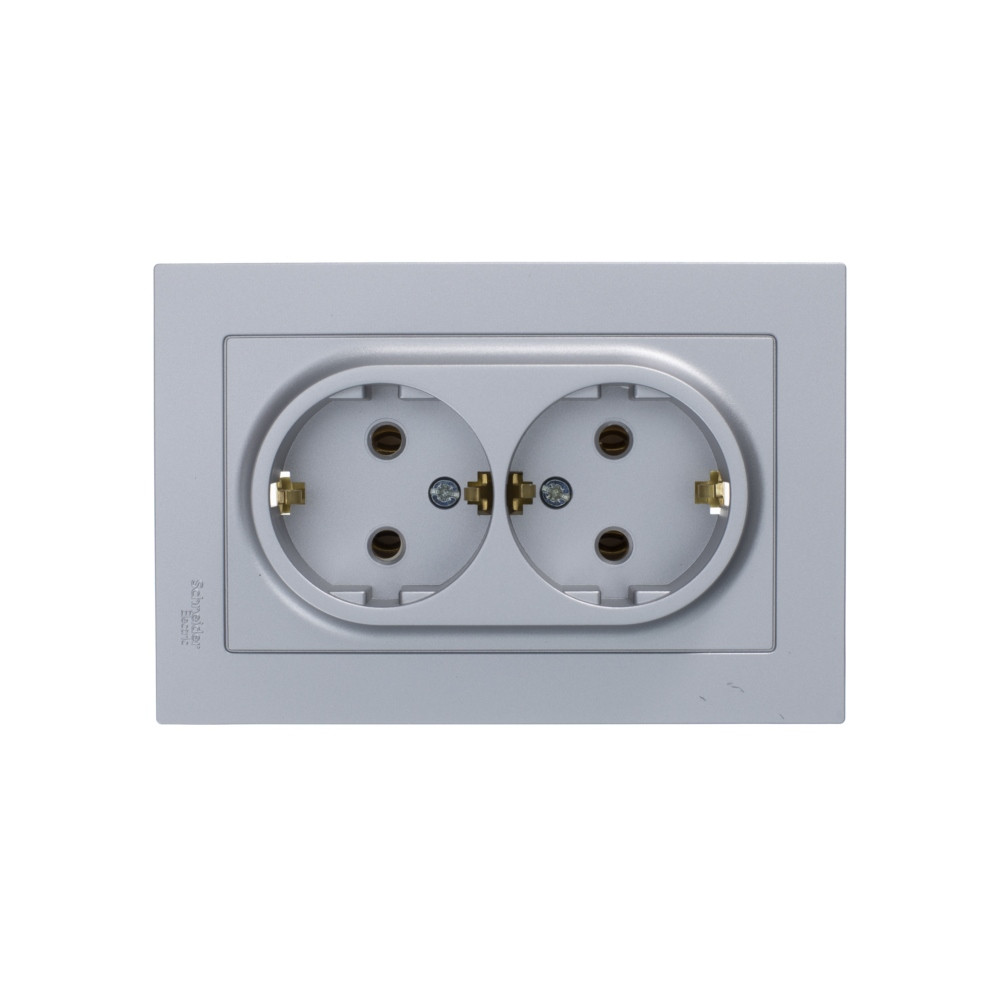 Розетка ATLASDESIGN двойная с заземлением 16А в сборе алюминий Systeme Electric ATN000324