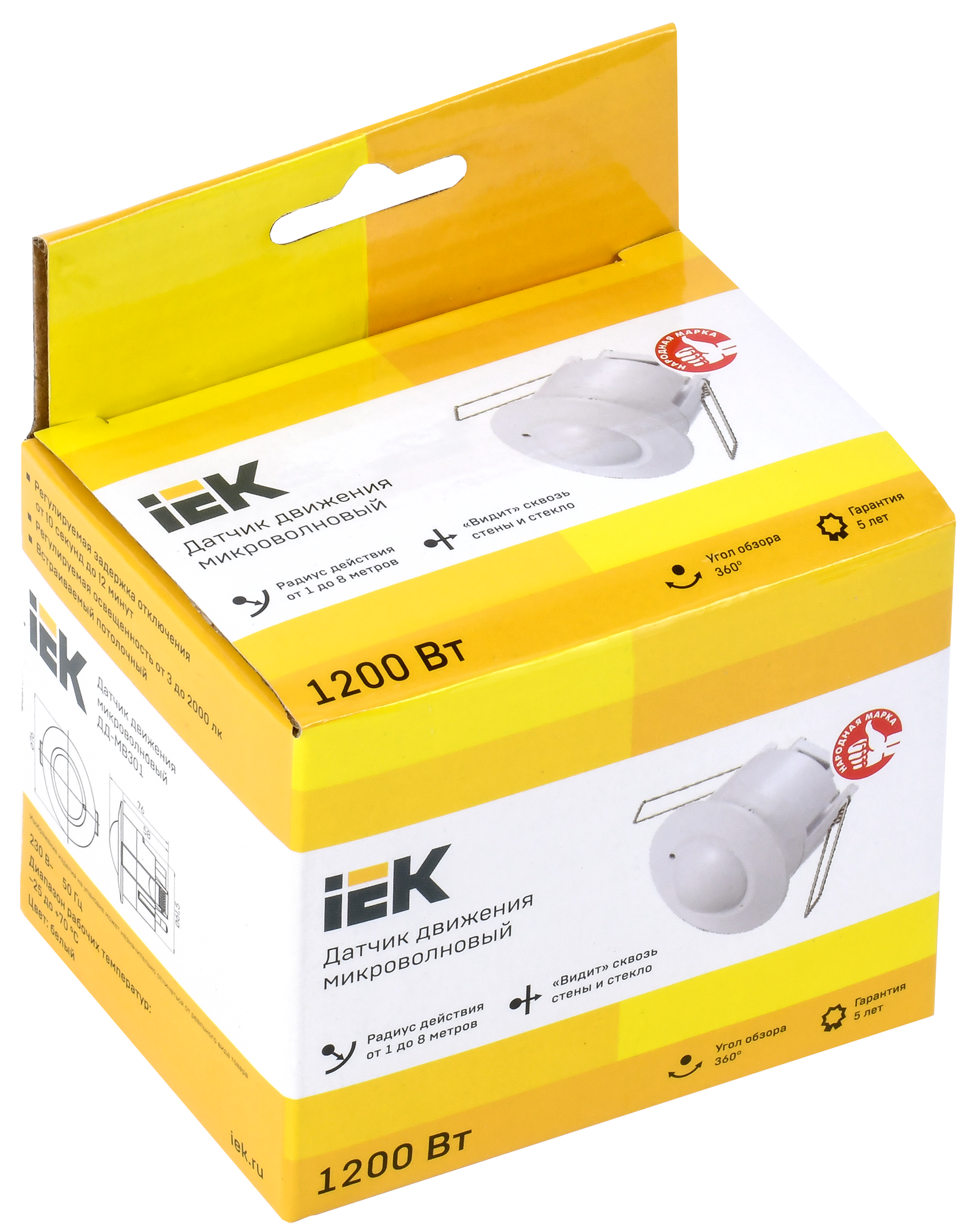 Датчик движения ДД-МВ 301 белый, 1200Вт, 360 гр.,8М,IP20,IEK LDD11-301MB-1200-001