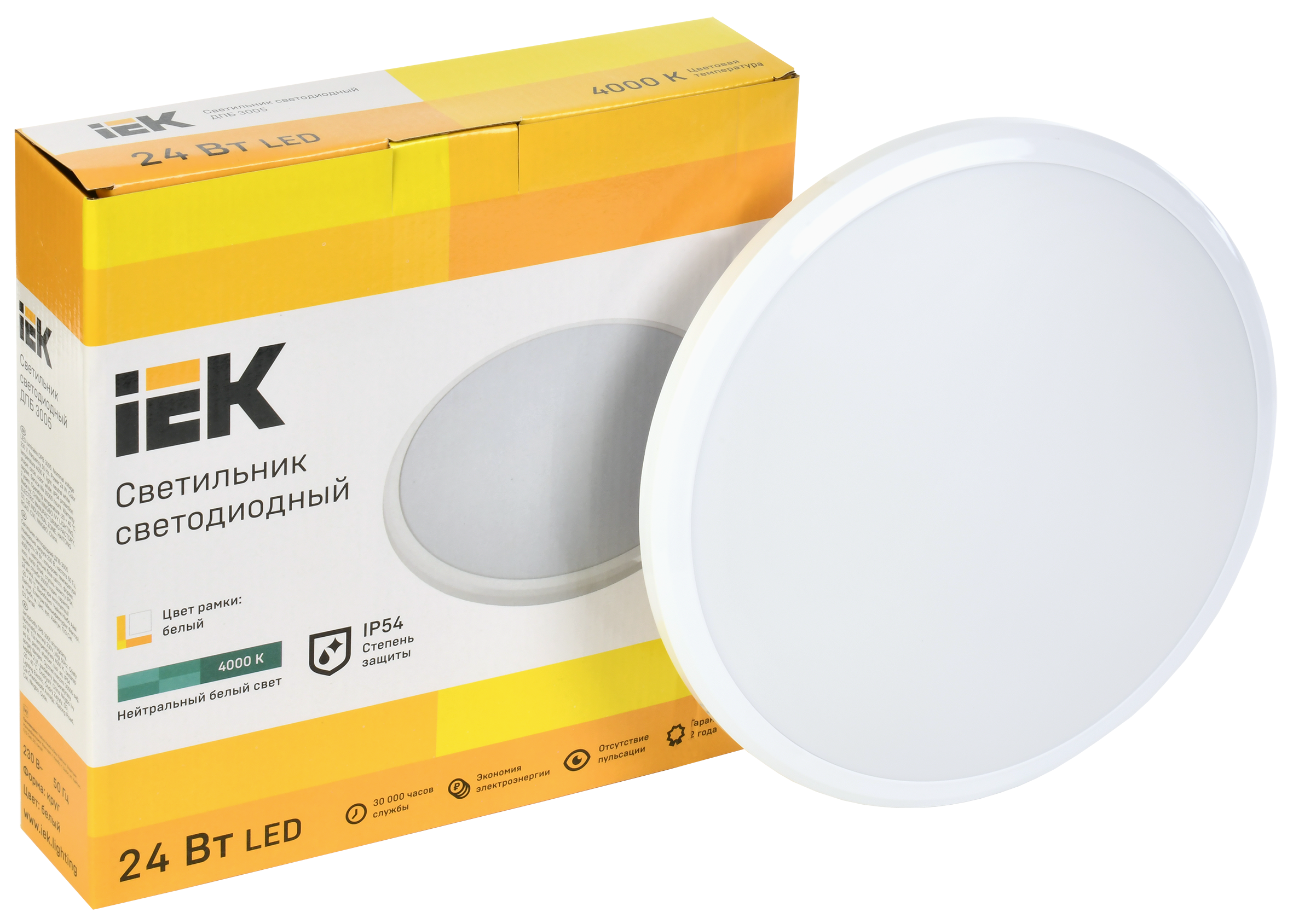 Светильник светодиодный ДПБ 3005 24Вт IP54 4000K круг белый IEK LDPB0-3005-24-4000-K01