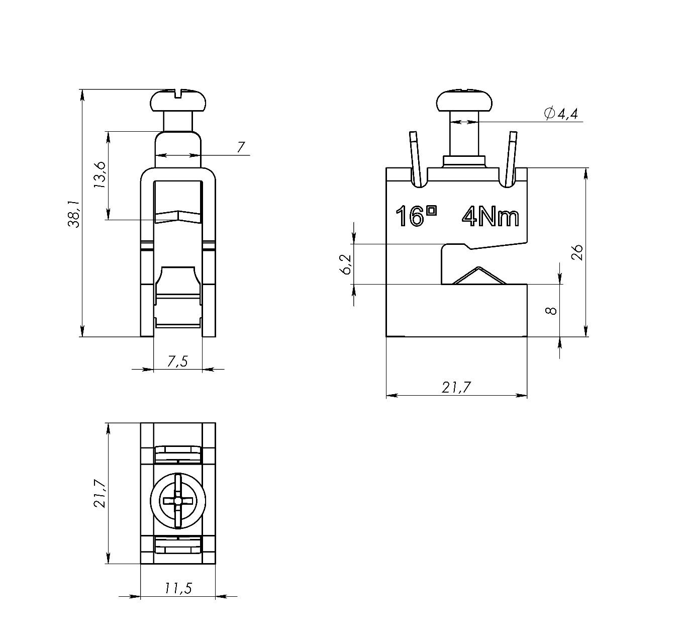 Клемма шинная для кабеля сечение шины 5 мм кабель 1.5-16 мм DKC R5BC0516
