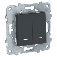 Выключатель UNICA NEW двухклавишный 2 модуля с подсветкой 2 х схема 1а антрацит Schneider Electric NU521154N