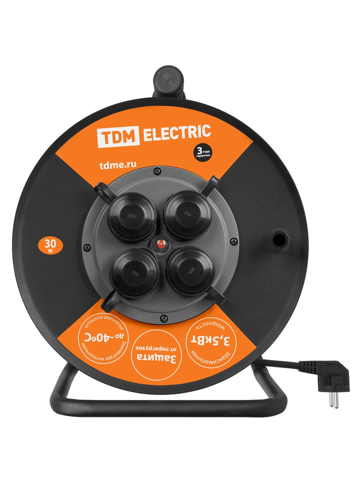Удлинитель силовой УХз16-004 TDM (метал. катушка А3 4 места IP44/30м КГ 3х25) TDM ELECTRIC SQ1301-0170