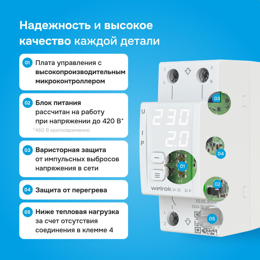 Реле напряжения c контролем тока VI-32 WELROK 4660251140472